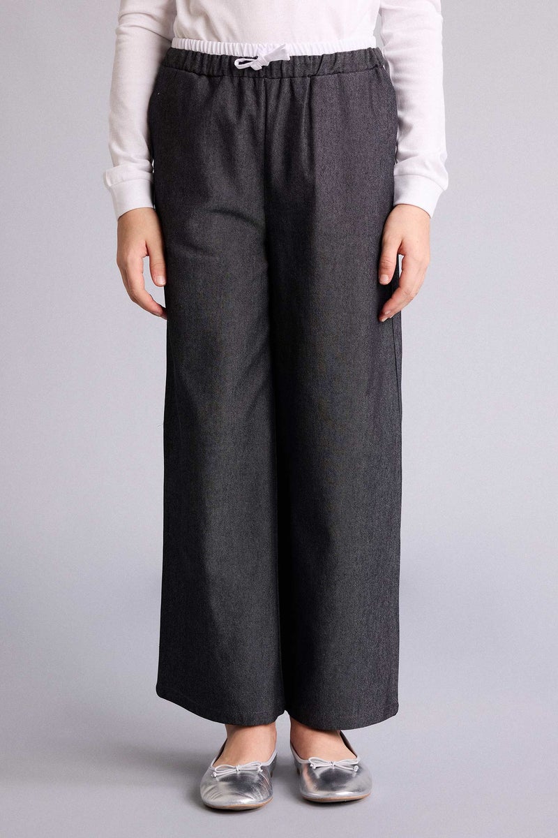 DeFacto Black Girl Wide Leg Denim Look Trousers Casual - Image 4